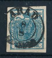 1850 9kr HP III vízjeles bélyeg, 0,125 mm kartonpapír, túlfestékezett nyomat "ARAD"