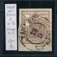 1850 6kr HP I vörösesbarna lemezhibás bélyeg "TIRNAU" azonosítás: Strakosch