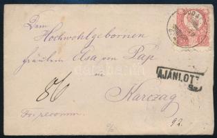 1874 3 x Réznyomat 5kr ajánlott levélen, a hátoldali bélyegek látványos elfogazással "BUDA FŐPO...