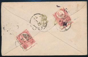 1874 3 x Réznyomat 5kr ajánlott levélen, a hátoldali bélyegek látványos elfogazással "BUDA FŐPO...