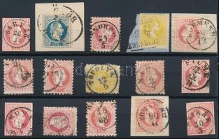 1867 11 bélyeg + 4 díjjegy kivágás közte szép bélyegzések