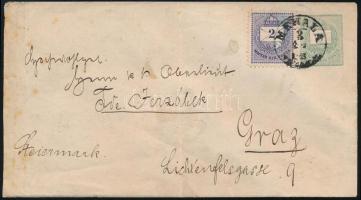 1885 3kr díjjegyes boríték 2kr kiegészítéssel "MEHALA TEMES M." (Gudlin 150 pont) - Graz