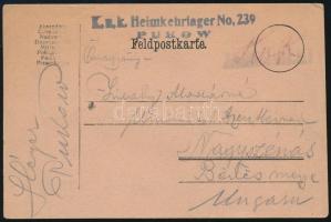 1918 Hadifogolylap hazatérő táborból "Heimkehrlager No. 239 PUKOW"