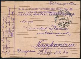 1915 Nyírfakéregből készült tábori lap az orosz frontról Nagykanizsára / Field postcard made of birc...