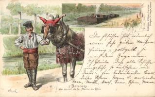 Boatman from the Marne-Rhine Canal litho s: Issel