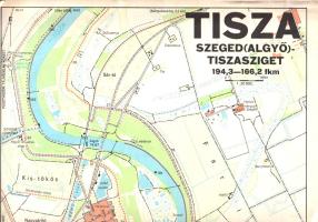 [Térkép] A Szeged környéki Tisza a jobbparti Algyőtől a balparti Tiszasziget településig, 166,2-től ...