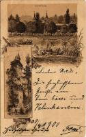 1900 Graz, Hilmteich, Hilmwarte / lake, lookout tower. August Matthey Art Nouveau, litho (EK)