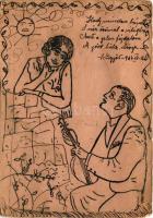 1944 Második világháborús egyedi, kézzel rajzolt tábori postai levelezőlap / WWII Hungarian hand-dra...