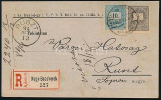 1894.dec.11. Ajánlott nyomtatvány 1kr + 10kr bérmentesítéssel (10kr az ajánlási díj) "NAGY-BECS...