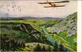 1917 Panorama von Görz mit der Brücke von Salcano, vom Aeroplan aus gesehen. Offizielle Postkarte de...