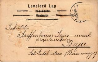 1901 Prosit Neujahr / Újévi szecessziós, dombornyomott üdvözlőlap törpékkel és malacokkal / New Year...