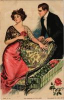 'The message of the rose' love couple art postcard. The Knapp Co. No. 319. s: Earl Christy