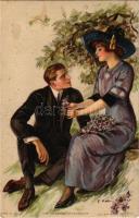 'The springtime of friendship' love couple art postcard with piano. The Knapp Co. No. 318....