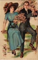 'Blossoming affection' love couple art postcard. The Knapp Co. No. 318. s: Earl Christy