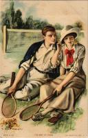 'The best of chums' love couple art postcard, playing tennis. The Knapp Co. No. 318. s: Ea...