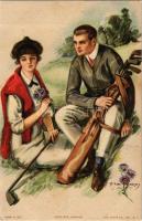 'Good bye, summer' love couple art postcard, playing cricket. The Knapp Co. No. 318. s: Ea...