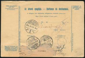 1916 Csomagszállító Turul 10f + 2 x 25f díjkiegészítéssel, "NAGYÉCSFALU" postaügynökségi b...