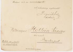 1904 Országos Kaszinó felvételi értesítése Hollán Sándor részére (ifj. Hollán Sándor (1873-1919) áll...