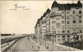 1915 Budapest XIII. Rudolf tér és rakpart, Rudolf Park Kávéház, Palatinus palota, Karczag nyomda, Ma...
