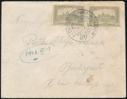 1923 Kisalakú levél Parlament 2 x 40K bérmentesítéssel, "SZÉKESFEHÉRVÁR-KOMÁROM / 80" vasú...