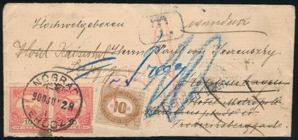 1900 Levél Turul 2 x 10f bérmentesítéssel, 10h osztrák portóbélyeggel + kézzel írt portózással, &quo...