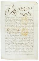 1817 Zala vármegye munkáltatói igazolása (bizonyságlevél) Hollán József zalai főorvos, Hollán Ernő (...
