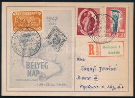 1947 Bélyegnap (20.) bélyeg ajánlott CM-en 2 x 60f díjkiegészítéssel