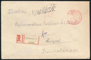 1945 Ajánlott levél készpénzes bérmentesítéssel, "DEBRECEN" - Szeged