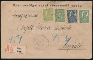 1920 Ajánlott levél magyar bélyegzéssel de román bélyegekkel, "DÉS"