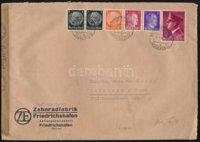 1942 Cenzúrázott levél 3 db Hitler-fejes + 3 db Hindenburg bélyeggel Budapestre