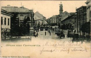 1898 Chernivtsi, Czernowitz, Cernauti, Csernyivci (Bukovina, Bucovina, Bukowina); street view, tram....