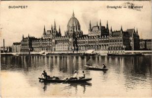 1909 Budapest V. Országház, Parlament, csónakázók a Dunán (fl)
