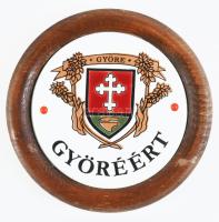 Györéért kerámia kitüntetés fa tokban, d: 13 cm