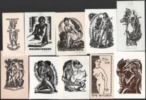 Klf. magyar és külföldi alkotók (Kékesi László, Várkonyi Károly stb.): 25 db erotikus ex libris és k...
