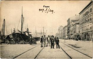 1907 Fiume, Rijeka; kikötő, dokkmunkások, SS "TONCI" gőzhajó / port, dock workers, steamsh...