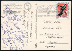 1985 A Rába ETO (Győri ETO) játékosai által aláírt lap, Forgács Ernő (1930-2019) labdarúgó, edző rés...