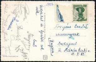1954 Labdarúgók aláírásai Forgács Ernőné részére, [Forgács] Ernő (1930-2019), Fegyvesi, Tichy, Orosz...