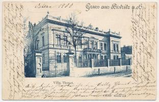 1900 Bystrice pod Hostynem, Bistritz am Hostein; Villa Thonet (small tear)