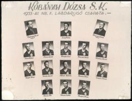 1953-1954 Kőbányai Dózsa S.K. NBII labdarúgó csapatának tablófotója (21x28 cm), és két képeslap a já...