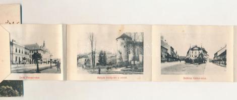 1908 Besztercebánya, Banská Bystrica; leporellólap 10 képpel, közte Szentjános vasútállomás, Mátyás ...