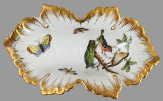 Herendi Rothschild mintás levél alakú kínáló, jelzett, hibátlan, 15x8,5 cm