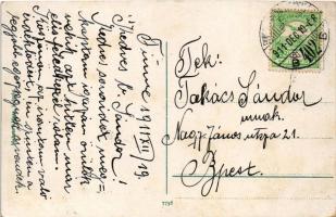 1911 Fiume, Rijeka; Piazza Elisabetta / tér, üzletek / square, shops + "FIUME - ÚJDOMBÓVÁR - BU...