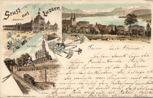 1895 Lucerne with Railway station and Funicular litho