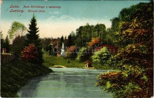 1916 Lviv, Lwów, Lemberg; Park Kilinskiego z sadzawka / Kilinski-Park / park + "K.u.K. Feldpost...