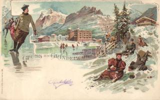Grindelwald skating and sleighing litho