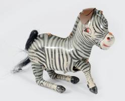 Régi kulcsos lemez zebra játék, kulcs nélkül, 14x12 cm