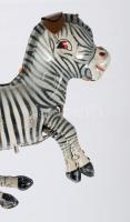 Régi kulcsos lemez zebra játék, kulcs nélkül, 14x12 cm