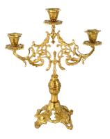 Bronz háromágú gyertyatartó, m: 30,5 cm