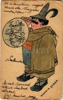 1914 Kanonir Ecker, Első világháborús magyar kézzel festett katonai levelezőlap / WWI Austro-Hungari...
