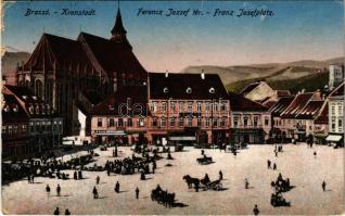 1917 Brassó, Kronstadt, Brasov; Ferenc József tér, piac, J. L. &amp; A. Hesshaimer üzlete / squa...